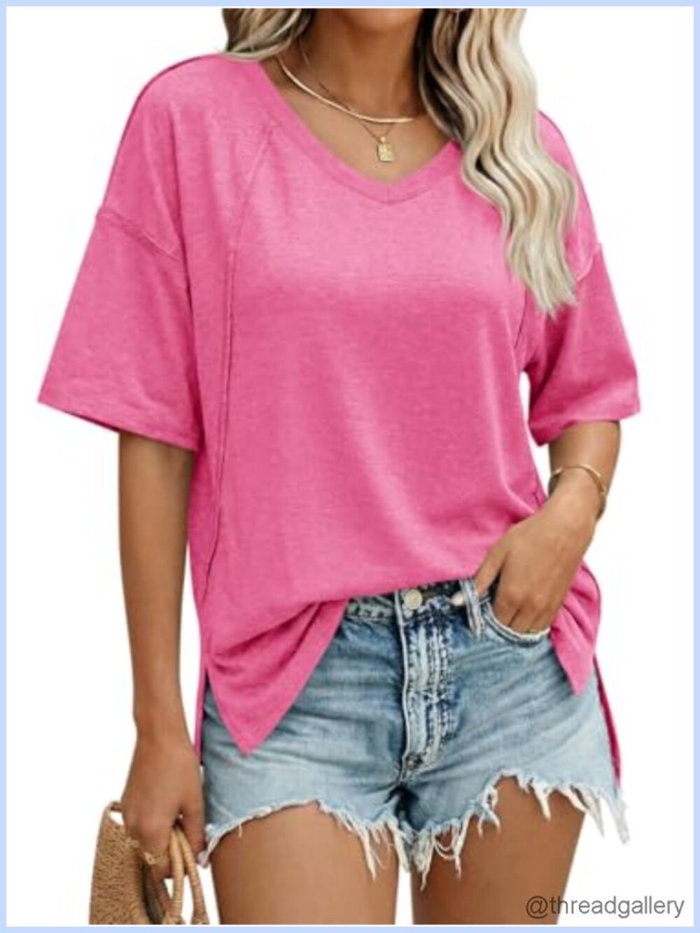 Oversized V Neck Short Sleeve Tunic Tee Casual Summer Top